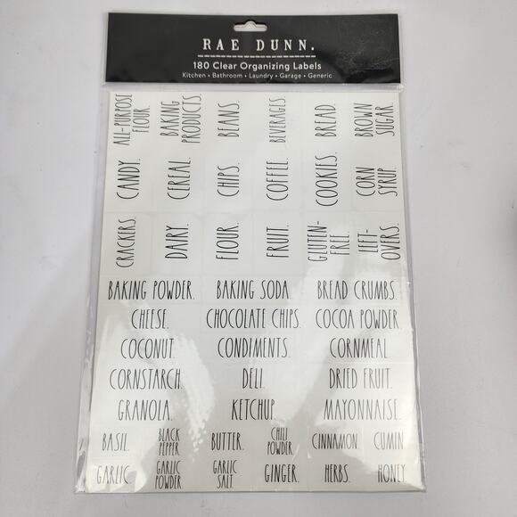 Rae Dunn 180 Clear Organizing Labels Black Lettering Kitchen Bath Laundry & More - Picture 1 of 6